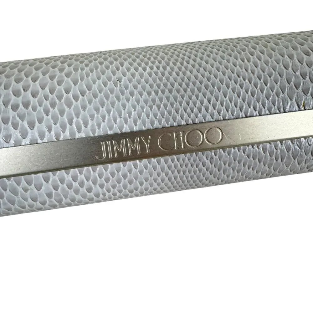 Jimmy Choo White‎ Faux Snakeskin Magnetic Closure Hard Side Eyeglass Case
